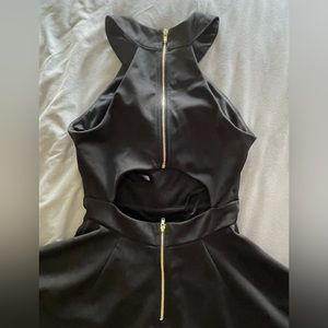 Black homecoming dress with gold zips and an open back!